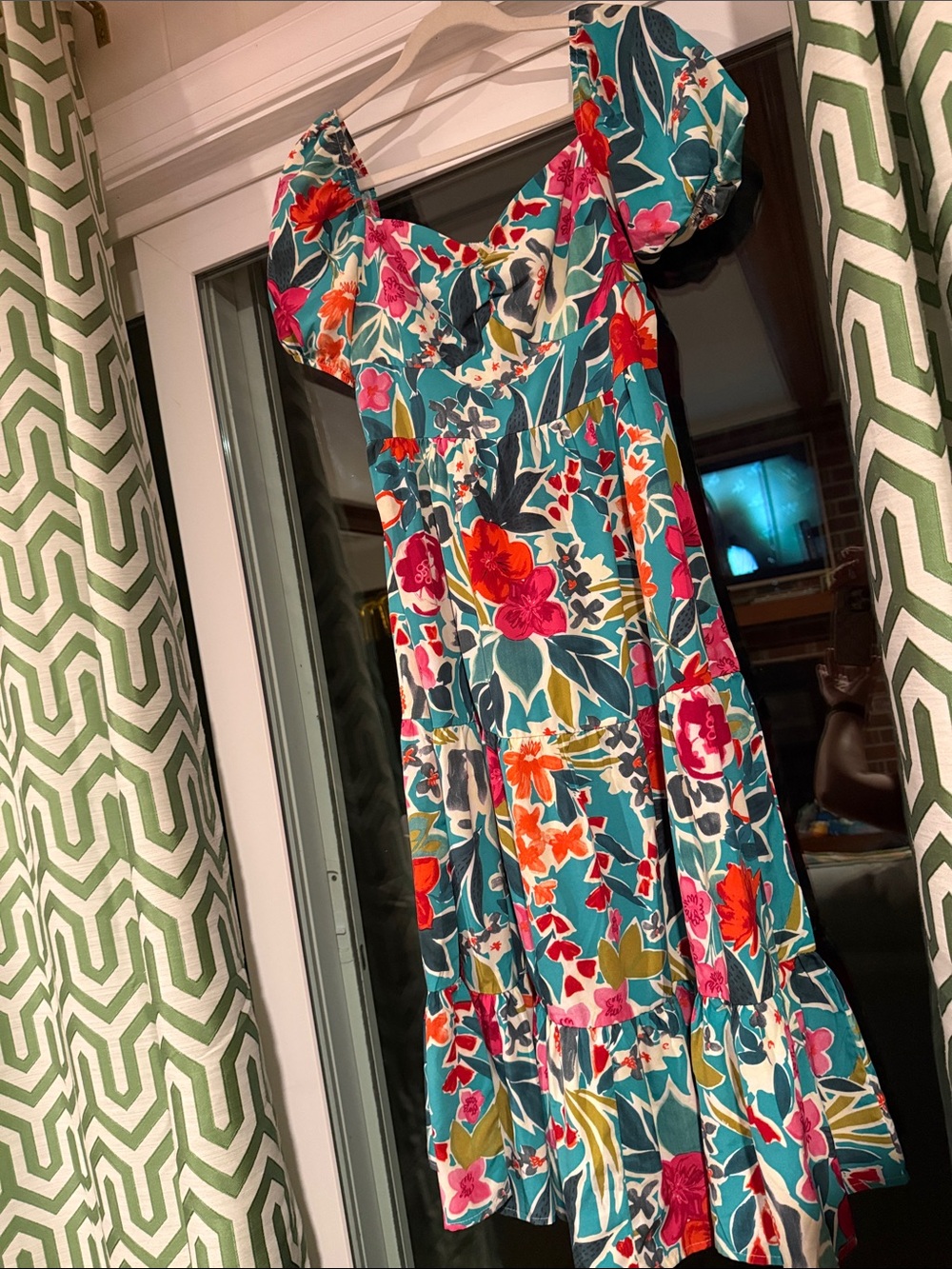 Teal Floral Puff-Sleeve Maxi Dress